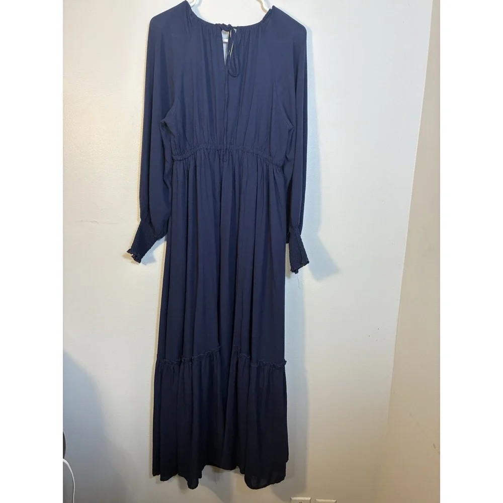 New Baltic Born Tired Long Sleeve Maxi Dress Square Neck Line Sz Small Navy Blue